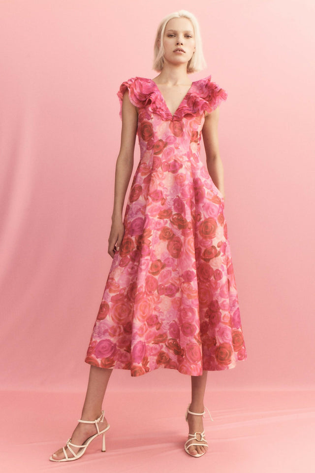 Aje Enchanted Plunge Midi Dress Misty Rose Size 8