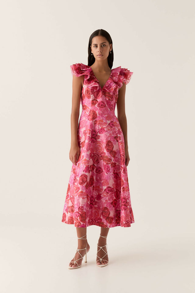 Aje Enchanted Plunge Midi Dress Misty Rose Size 14