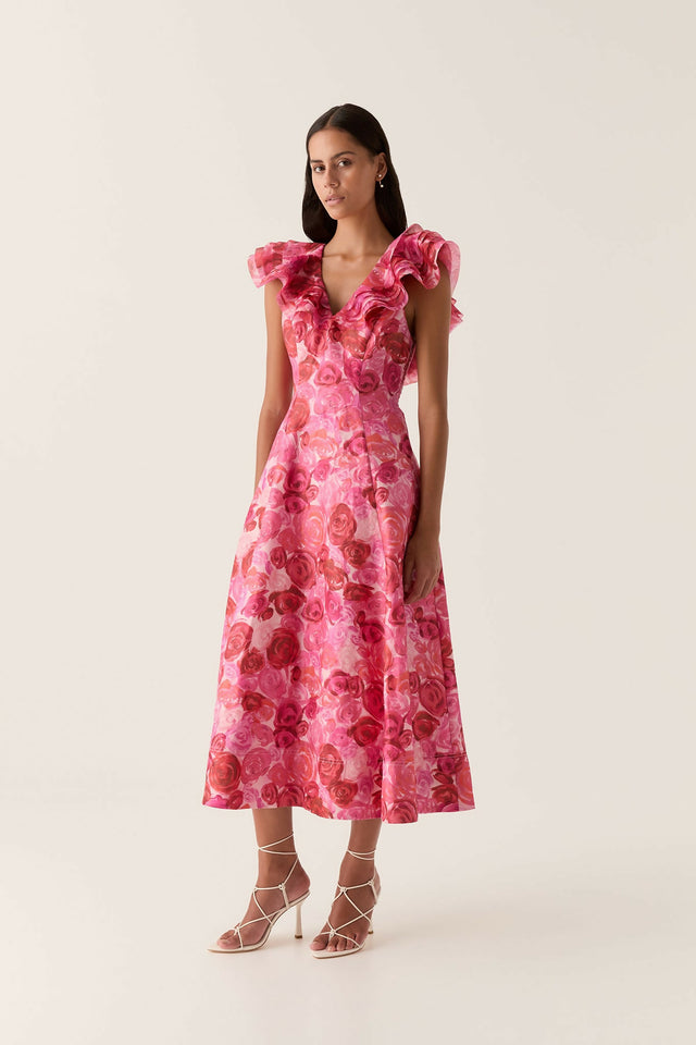 Aje Enchanted Plunge Midi Dress Misty Rose Size 6