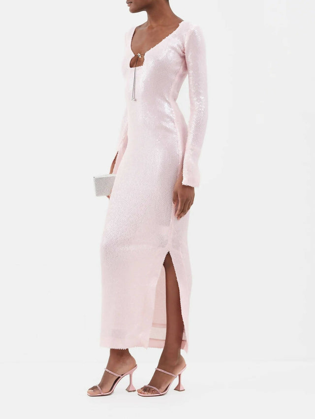 16arlington Solaria Keyhole-Neck Sequinned-Tulle Maxi Dress - 6 / Pink - Dresses