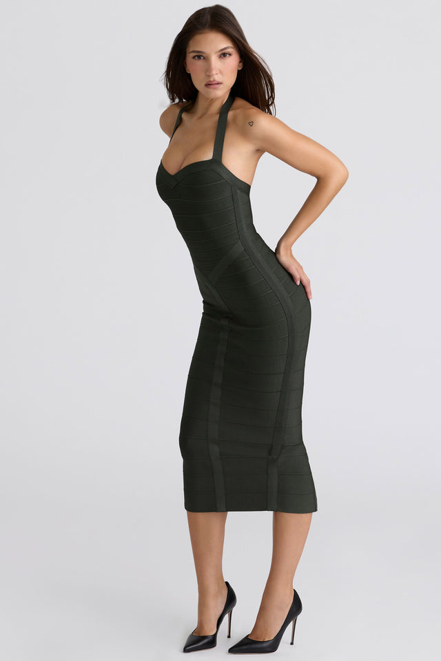 House Of CB Emerald Halter Neck Bandage Midi Dress