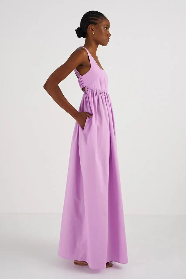 OROTON Strappy Open Back Poplin Maxi Sundress in Wisteria Purple