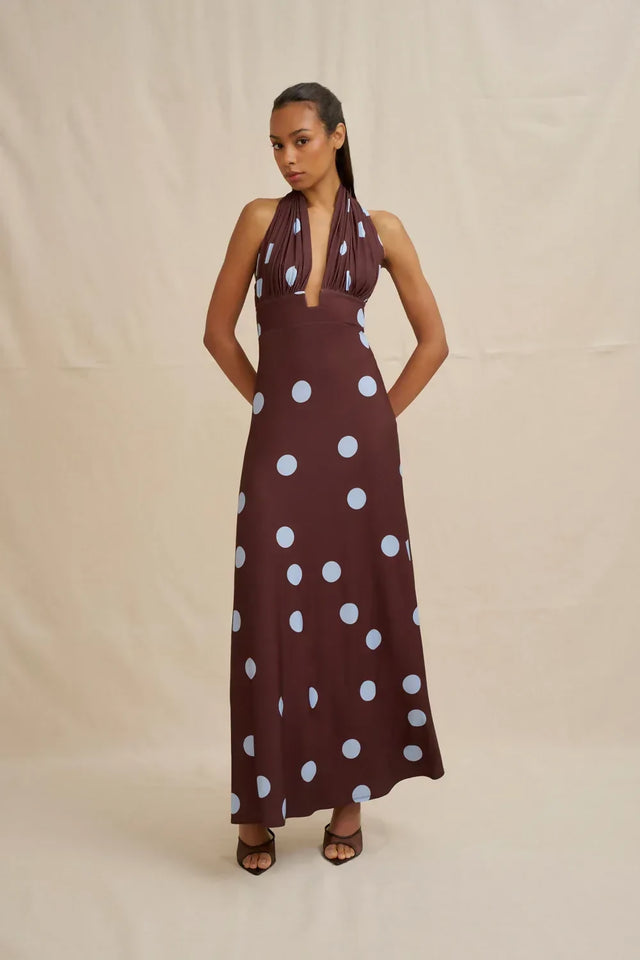 By Johnny Paloma Polka Ankle Dress - Blue Brown Spot