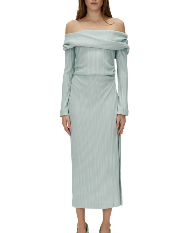 Camilla and Marc Shaw Off Shoulder Dress in Dusty Mint