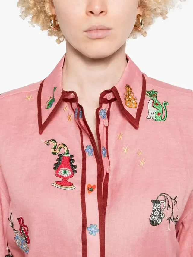 Alemais Timmy Embroidered Shirt & Sarong Skirt Pink