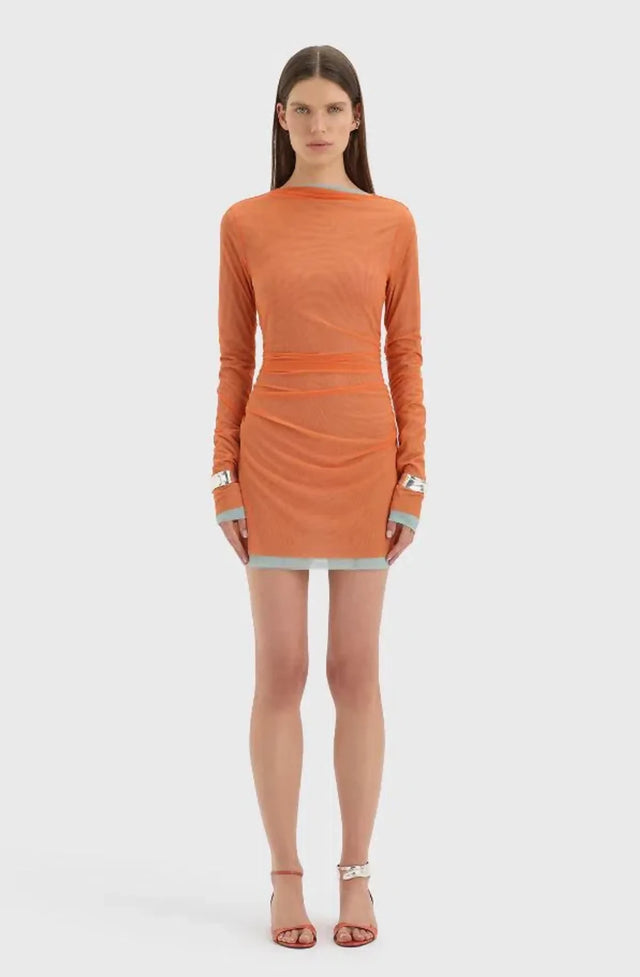 Sir Costa Gathered Mini Dress in Tangerine Splice