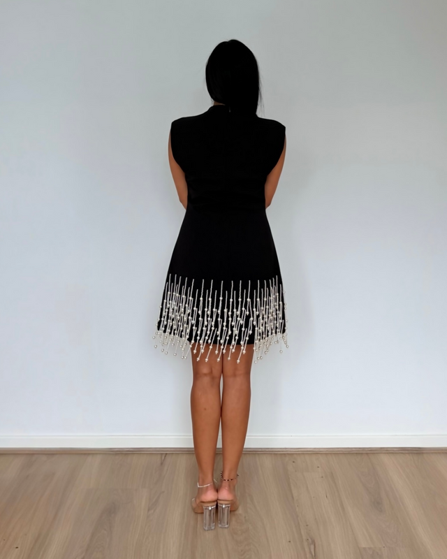 Odd Muse Pearl Drop Sleeveless Mini Dress Black