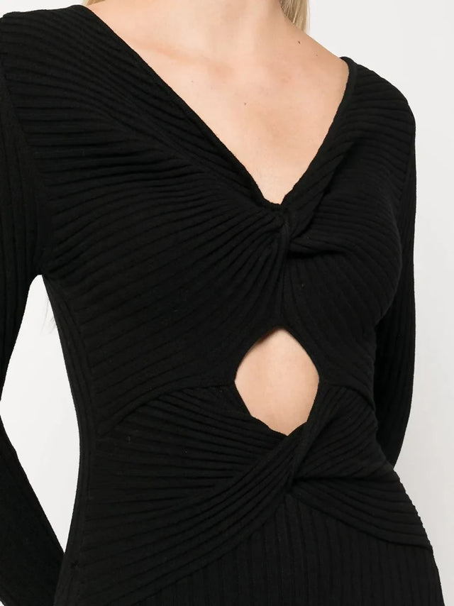 Anna Quan Paige Ribbed Cut-Out Longsleeve Midi Maxi Dress Black