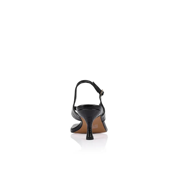 Lana Wilkinson Christina Sandal - Black Croc Embossed Leather