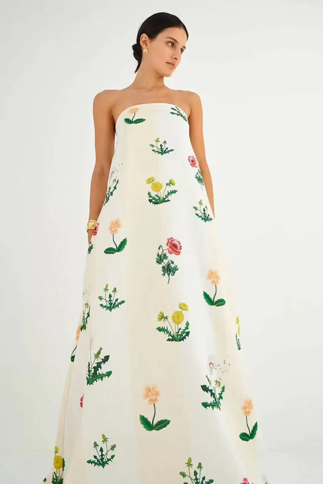 Oroton Poppy Print Gown Cream Floral