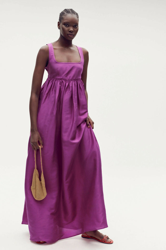 Oroton Strappy Open Back Poplin Maxi Sundress in Magenta
