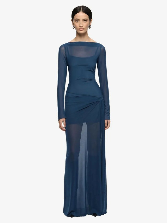 Bec & Bridge Marabou Long Sleeve Maxi Dress