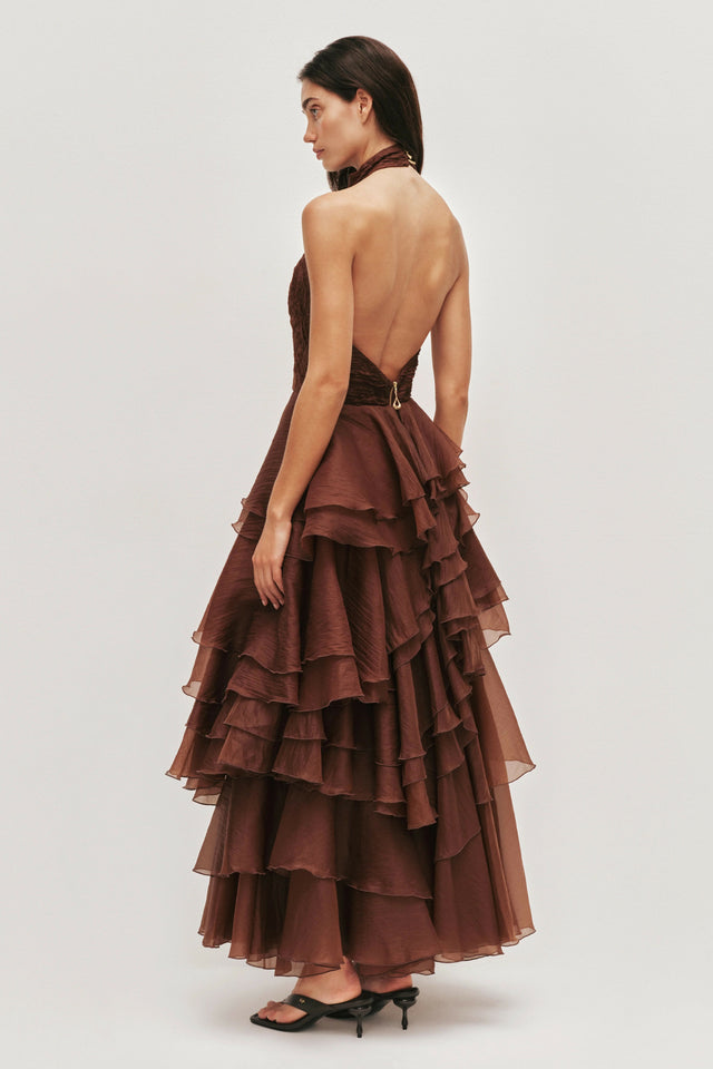 Aje Fayette Gown Chocolate Brown Size 8