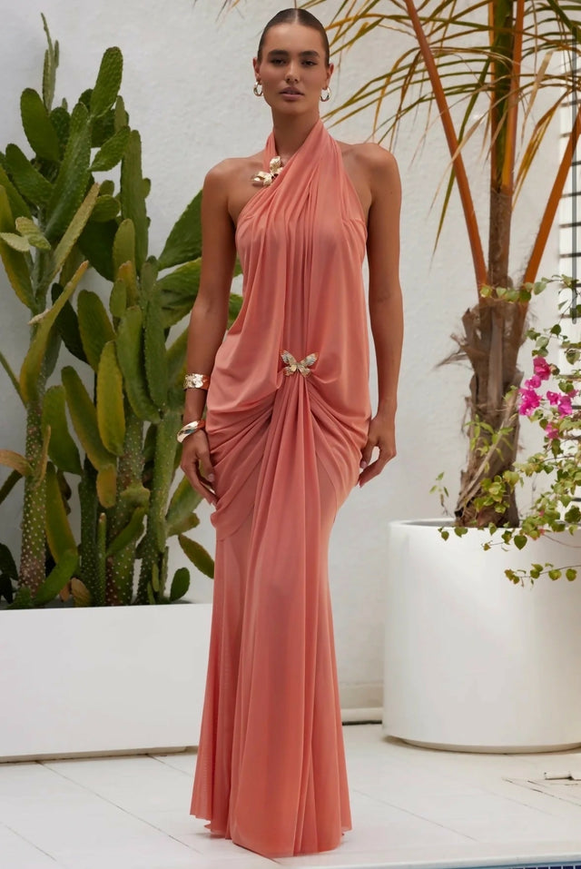 Abyss By Abby Debut Maxi Dress in Coral