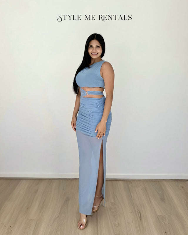 Bec and Bridge Whorl Asym Maxi Dress Meridian Blue