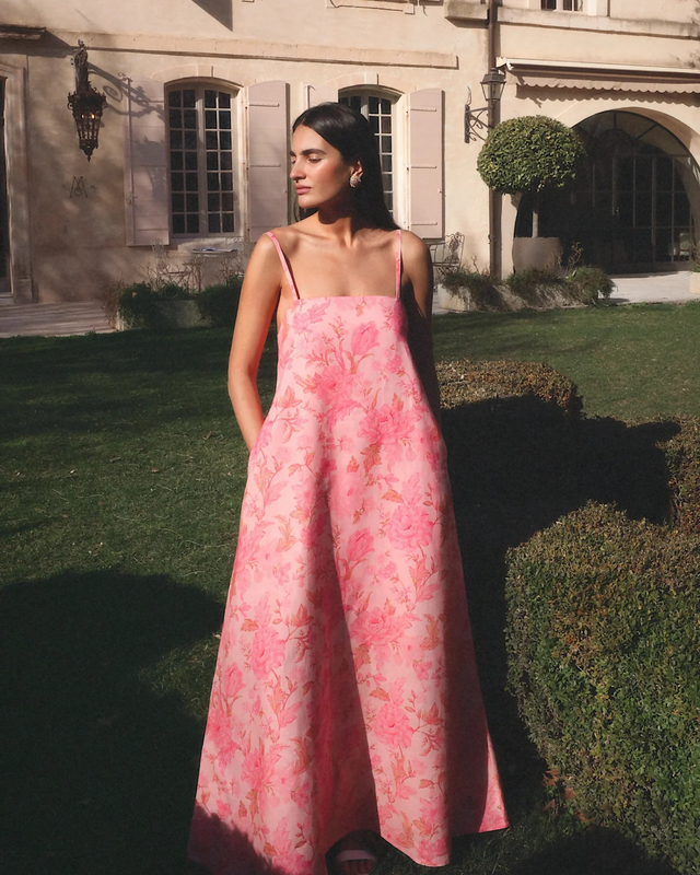 Morton Mac Camilla Dress In Blush Rose & Neck scarf