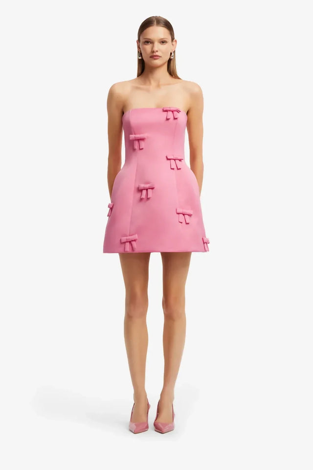 Leo Lin Roselle Bow Mini Dress Fuchsia