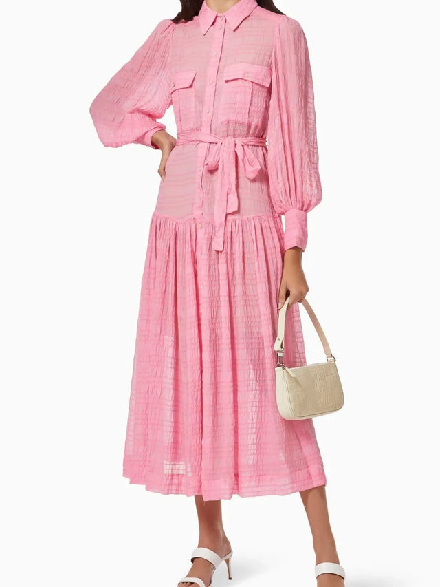 Alemais Antonella Silk Embroidered Shirt Maxi Dress Pink