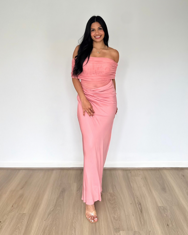 Benni Nico Off Shoulder Maxi Dress Candyfloss