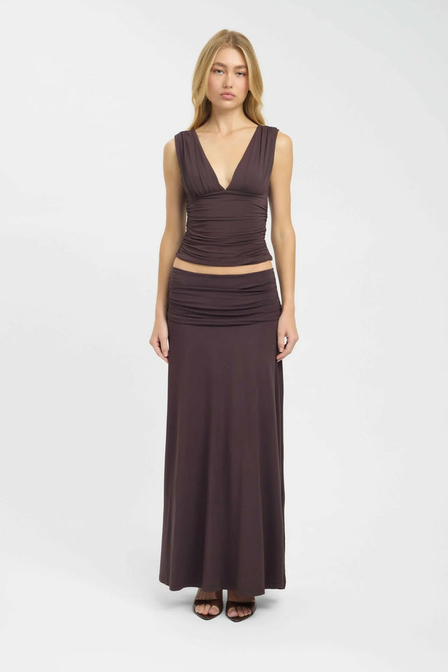 Kookai Solis Top & Arlo Maxi Skirt Dark Mahogany