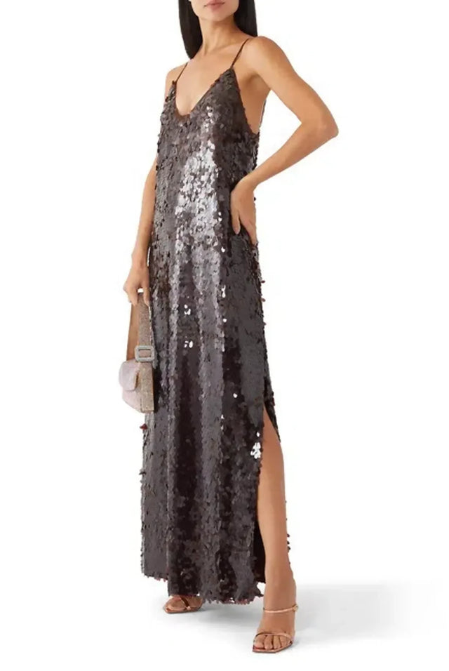 Alemais Geanie Sequin Gown Chocolate Brown