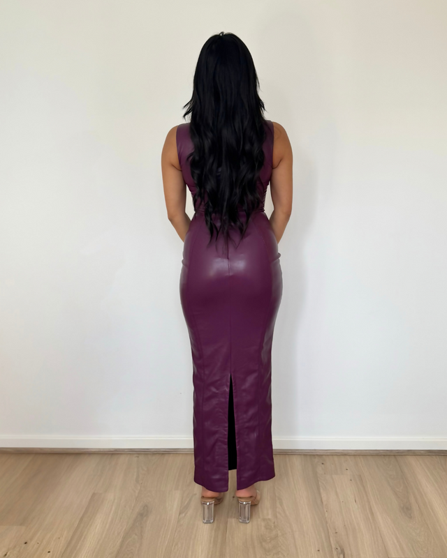 House of CB Sahara Vegan Leather Maxi Dress Merlot