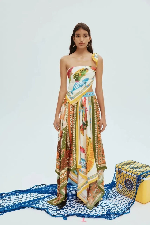 Alemais Samaki Scarf Top & Paradiso Silk Scarf Skirt Set Multi Size 10 AU