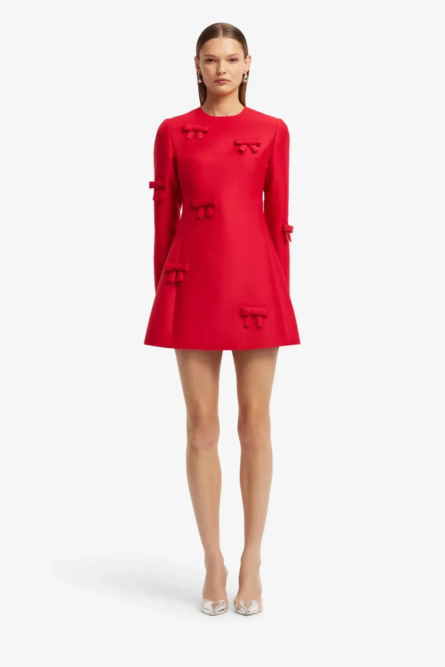 Leo Lin Aliza Bow Long Sleeve Mini Dress - Vermilion