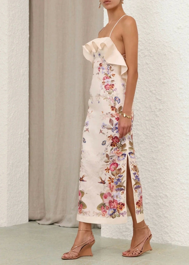 Zimmermann Patience Frill Midi Dress in Vanilla Floral