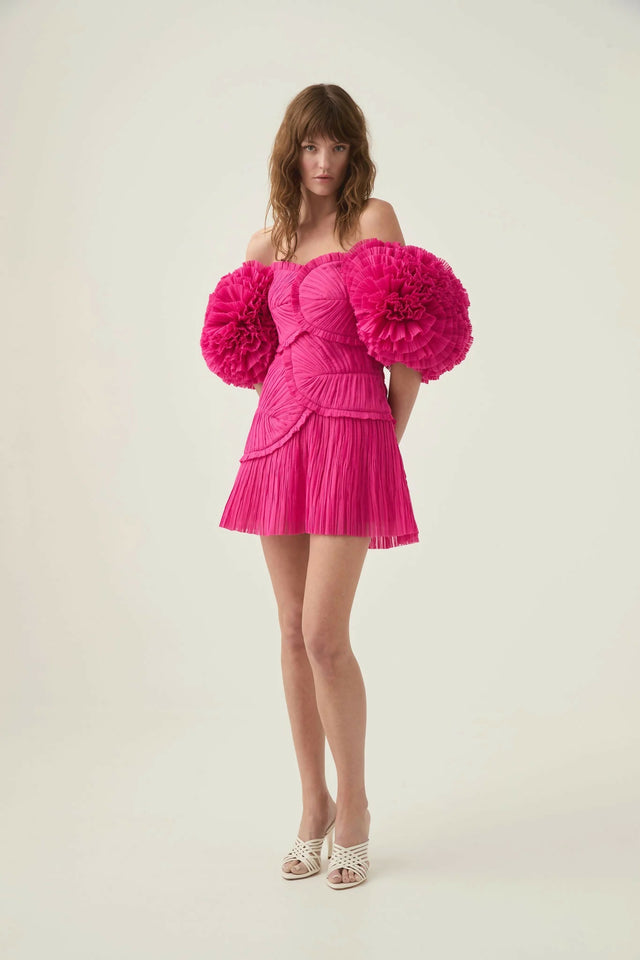 AJE Crystallise Pleated Mini Dress In Fuchsia