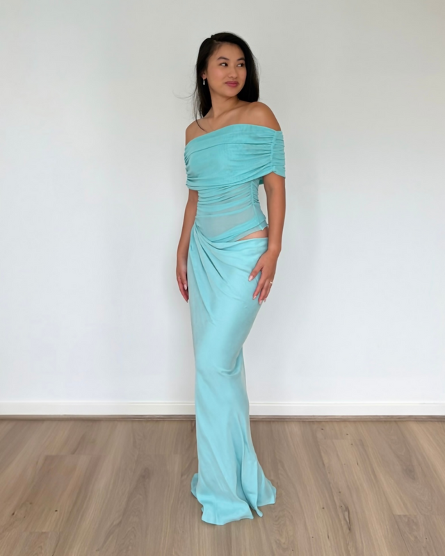 Benni Nico Off Shoulder Maxi Dress Aquamarine