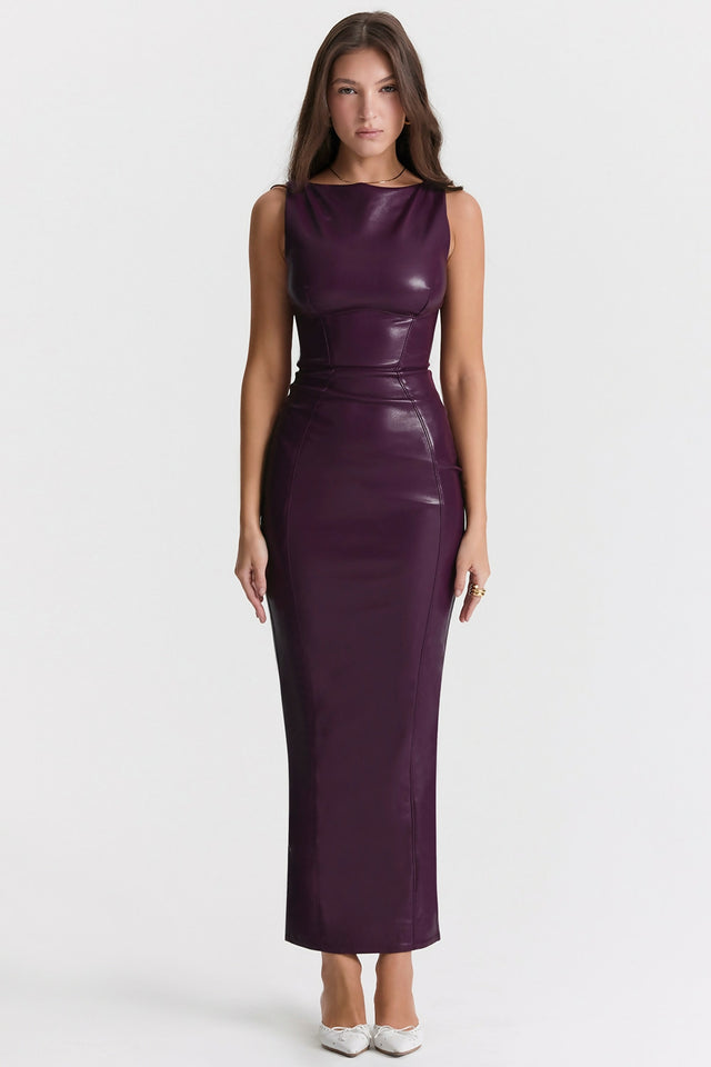 House of CB Sahara Vegan Leather Maxi Dress Merlot