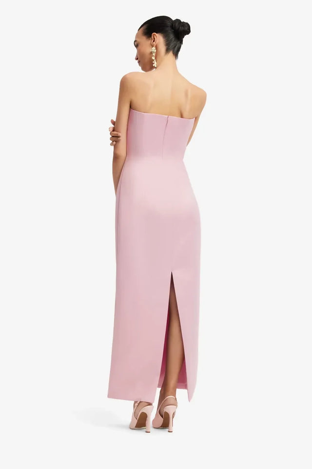 Leo Lin Rayna Embroidered Bustier Maxi Dress Bouquet Print in Pastel Pink