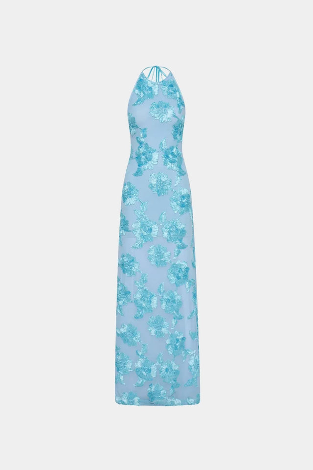 With Harper Lu Embellished Backless Maxi Dress - Baby Blue