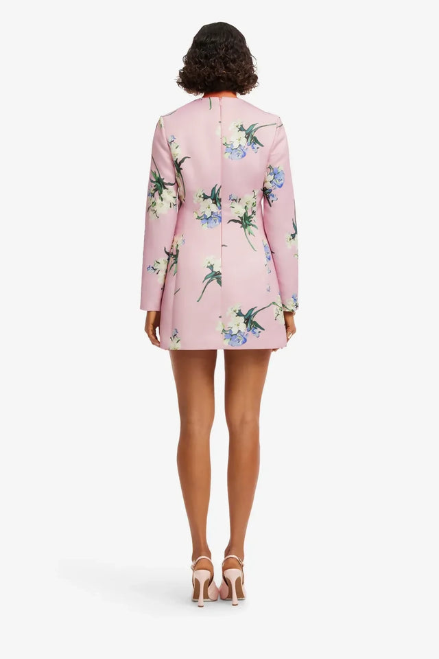 Leo Lin Aliza Long Sleeve Mini Dress Bouquet Print in Pastel Pink