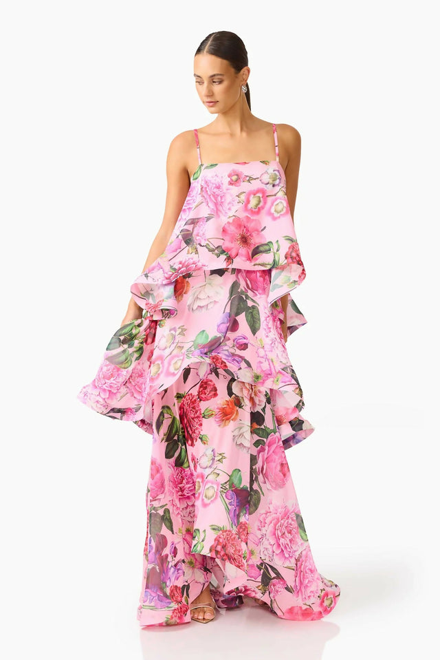 Elliatt Armani Tiered Maxi Dress in Pink Floral