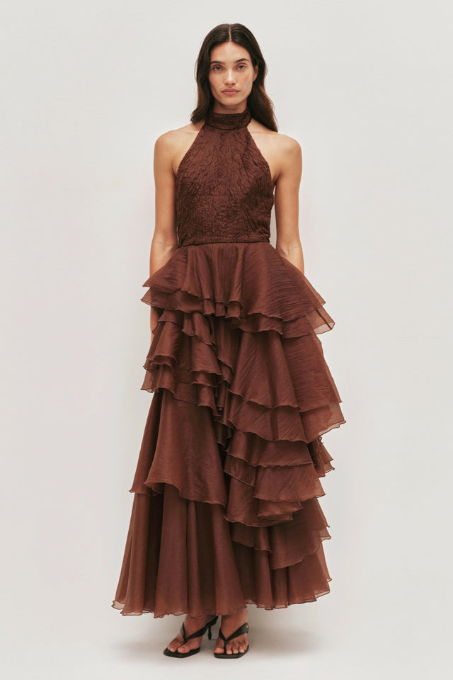 Aje Fayette Gown Chocolate Brown Size 8