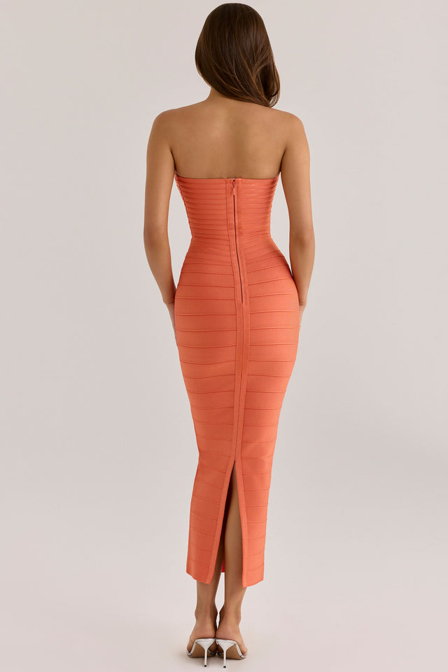 House Of CB Saffron Strapless V Waist Bandage Maxi Dress Papaya
