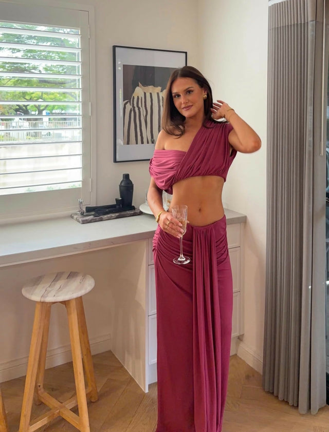 Benni Celia Top & Maxi Skirt Set Rose Wine Pink Size 6 & 10