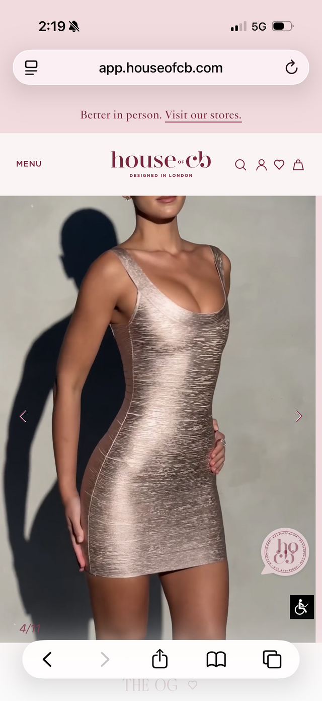 The OG bandage mini dress in foil rose gold