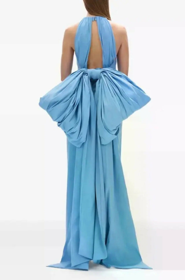 Rachel Gilbert Lottie Bow-Detail Halterneck Gown