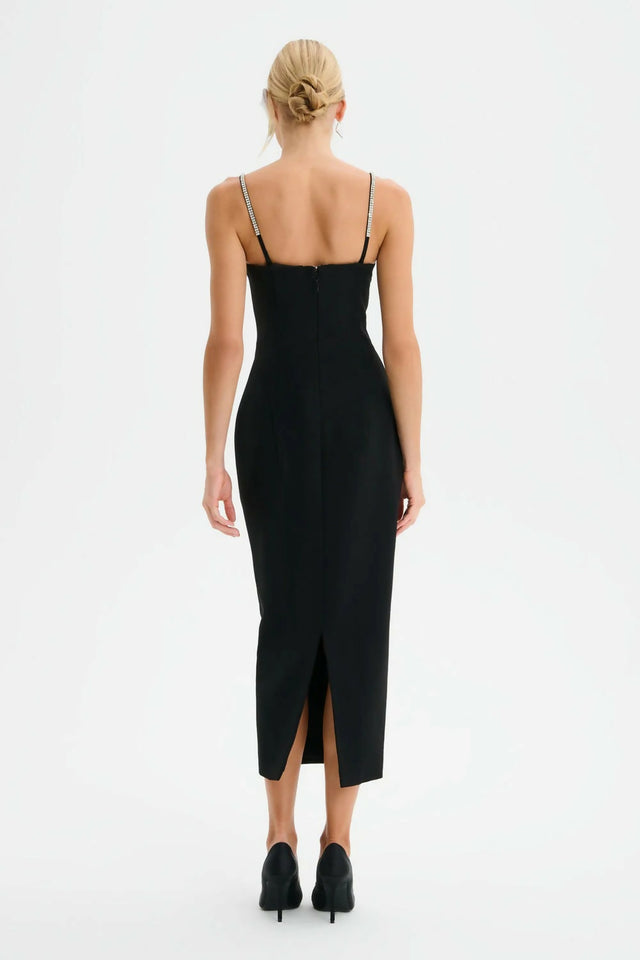 Lavish Alice DAISY Hand Embellished Contour Tailored Midi Dress in Black