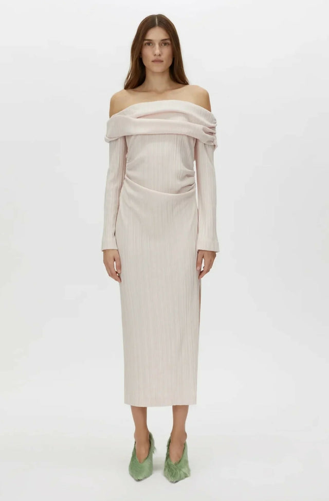 Camilla and Marc Shaw Off Shoulder Dress in Ice Pink