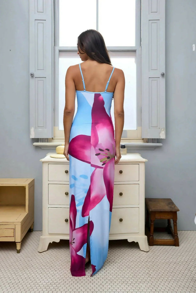 With Harper Lu Slip Dress Sky Lily Floral