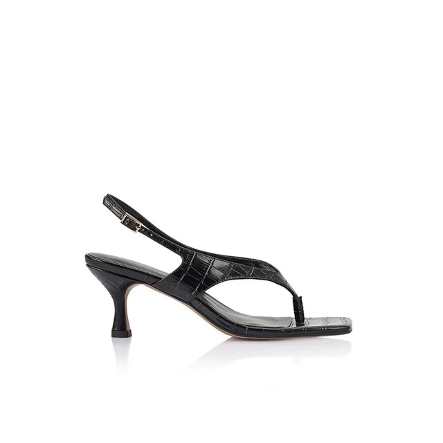 Lana Wilkinson Christina Sandal - Black Croc Embossed Leather