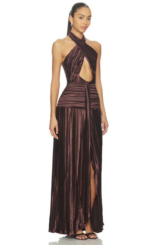 Sonya Moda Ariana Plisse Dress - Chestnut