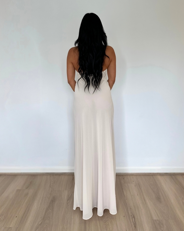 Helsa Sheer Deep V Long Slip Dress Ivory