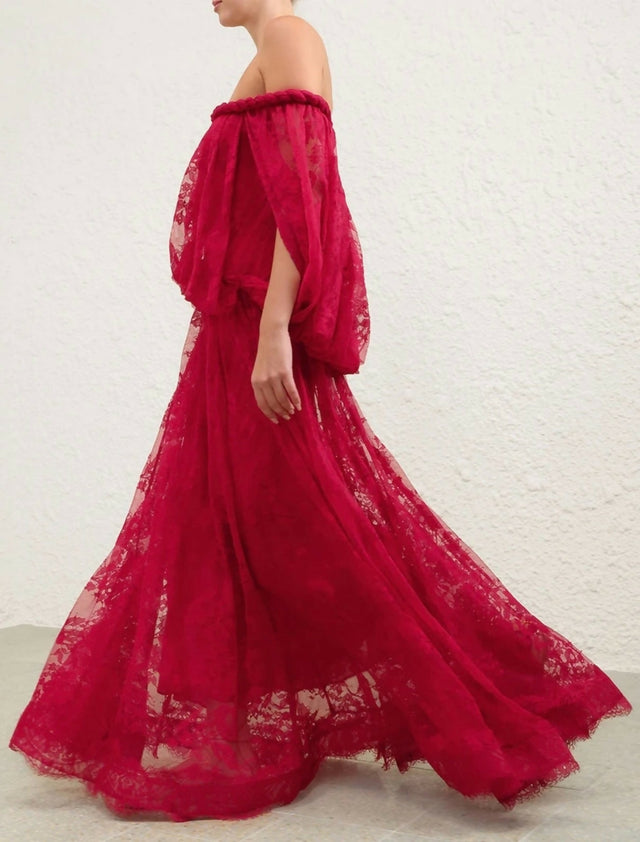 ZIMMERMANN Luna Lace Billow Gown in Fuchsia