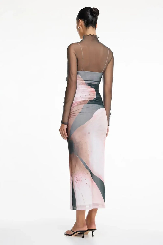 Sonya Moda Edina Long Sleeve Dress Charcoal Petal Garden