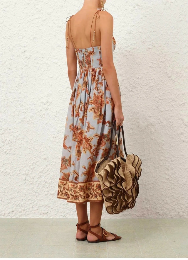 Zimmermann Aster Corset Midi Dress in Blue Jacobean